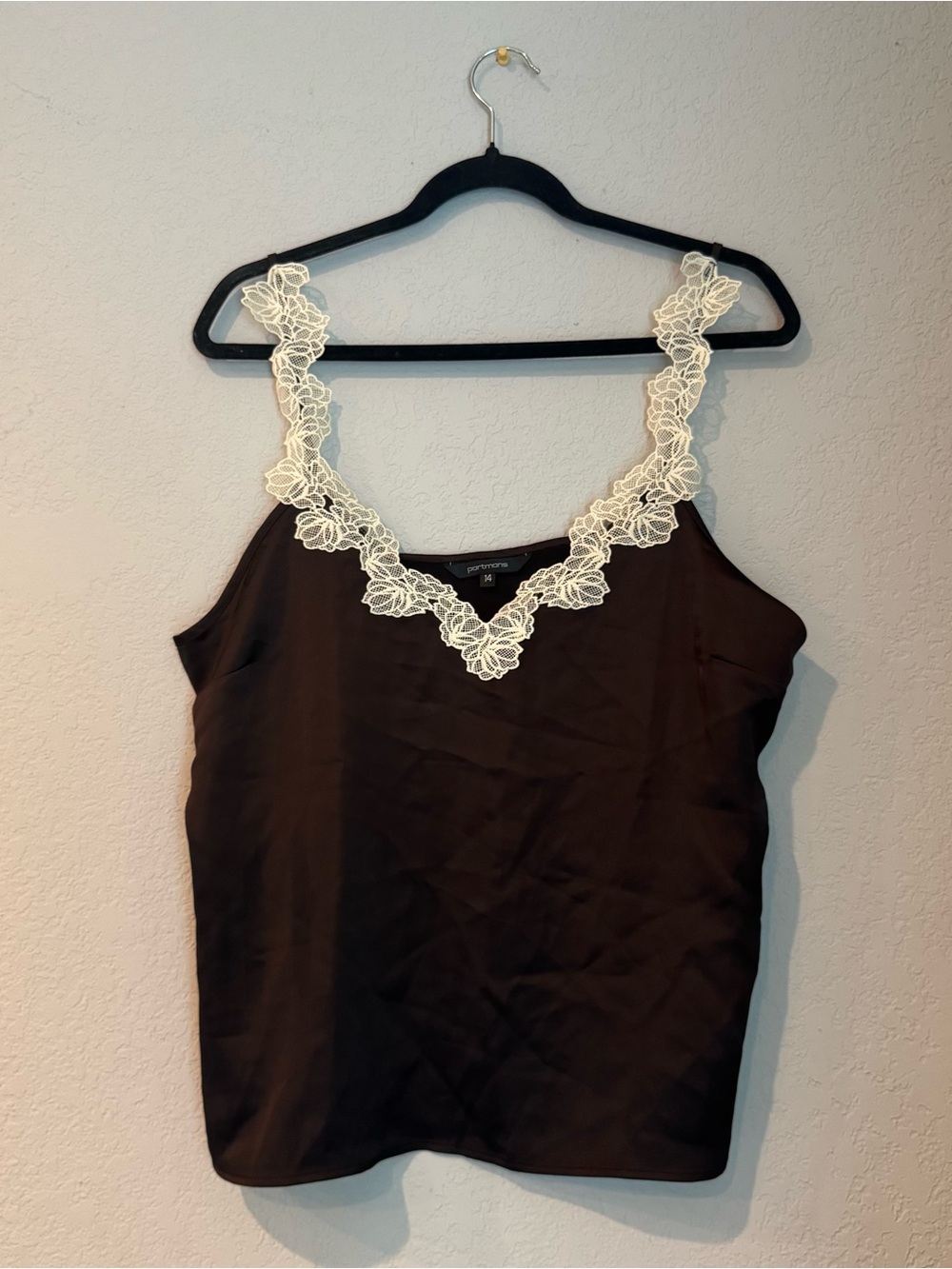 Portmans Brown Cami with Cream Lace Trim